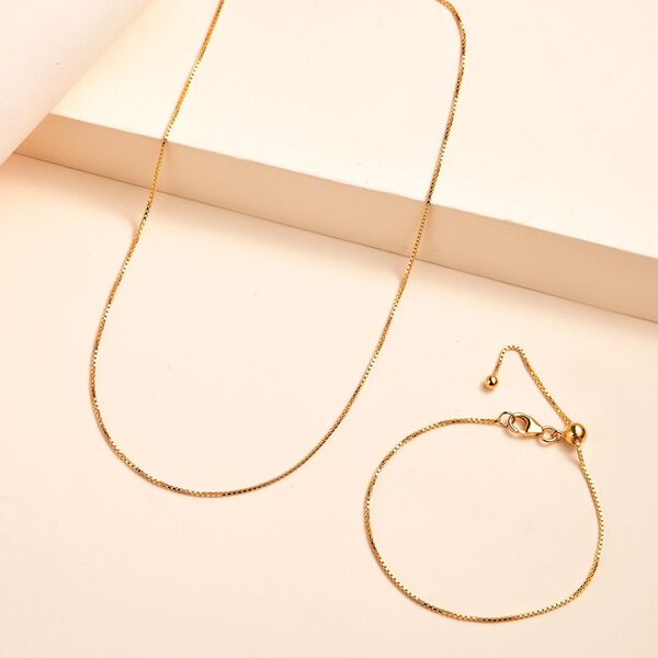 2er-Set Venezianische Box-Kette und Armband, vergoldetes Silber image number 2