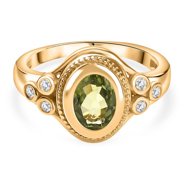 Nat&uuml;rlicher Peridot, Wei&szlig;er Zirkon Ring Messing (Gr&ouml;&szlig;e 20.00) ca. 1.36 ct