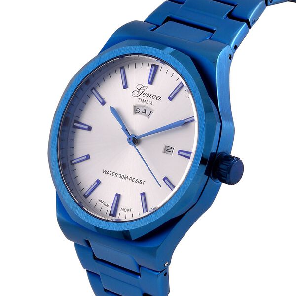 GENOA - Japanisches Uhrwerk, We&szlig;es Sonnenschliff-Zifferblatt mit Balkenindexen, Edelstahl mit Faltschlie&szlig;e, Reiner Edelstahl, 20 cm image number 4