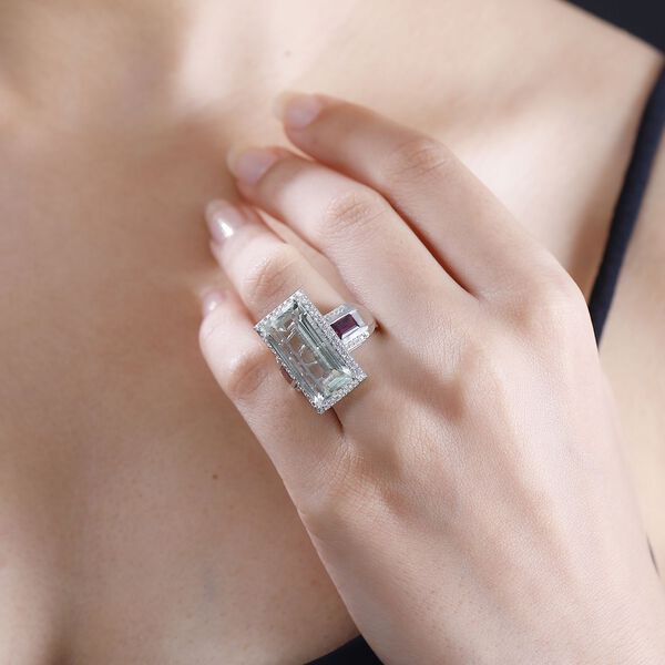 Prasiolith, Rhodolith Granat und Zirkon-Ring - 13,70 ct. image number 3
