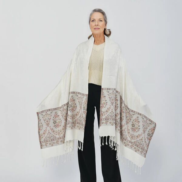 100% Viskose Jamawar Schal, wei&szlig; image number 2