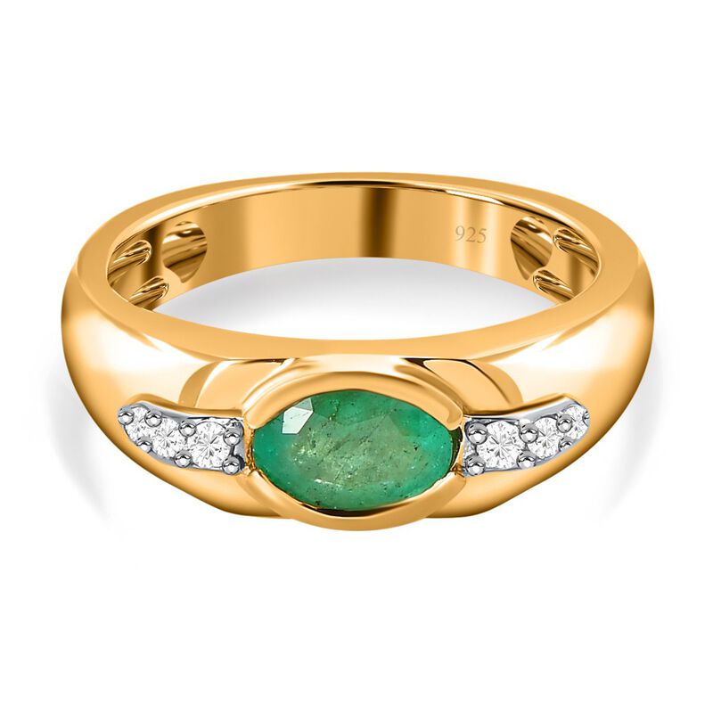 Kolumbianischer Smaragd, weißer Zirkon Ring 925 Silber Gelbgold Vermeil (Größe 18.00) ca. 0.80 ct image number 0