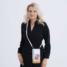 PU Handytasche mit RFID-Schutz, 20x11x2cm, Blau mit Sonnenblumen-Muster