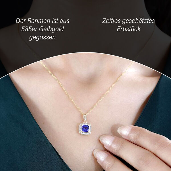 AAA Tansanit und Diamant Anhänger in 585 Gelbgold - 1,59 ct. image number 2