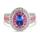 Tansanit und rosa Saphir-Ring, 925 Silber Roségold Vermeil (Größe 18.00) ca. 2.01 ct