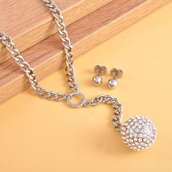 Wei&szlig;e Kristall-Halskette 50 cm und Ohrstecker in Silberton - 7 ct.