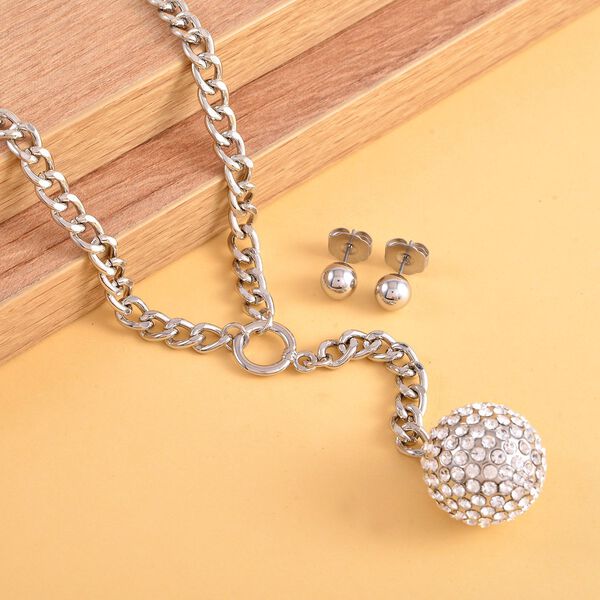 Weiße Kristall-Halskette 50 cm und Ohrstecker in Silberton - 7 ct. image number 2