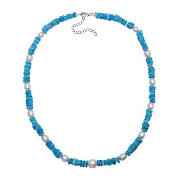 T&uuml;rkis, S&uuml;&szlig;wasser Perle Halskette ca. 45 cm 925 Silber rhodiniert