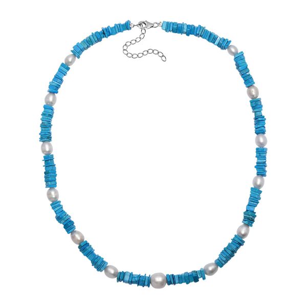 T&uuml;rkis, S&uuml;&szlig;wasser Perle Halskette ca. 45 cm 925 Silber rhodiniert image number 4