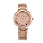 GENOA TIME V2 Uhr mit Japanischem Miyota 2035 Werk, Zifferblatt Roségoldfarben mit Prägemuster und Weißen Kristallen, Edelstahlarmband Roségoldfarben, 3 ATM wasserdicht