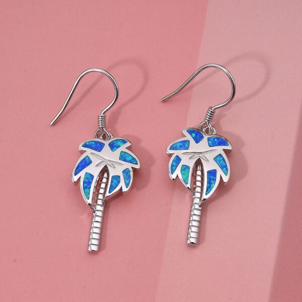 Simulierte blaue Opal-Palmbaum-Ohrringe image number 1