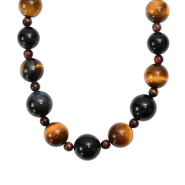 Tigerauge Halskette ca. 50 cm Nickelfreies Messing platiniert ca. 515.00 ct image number 0