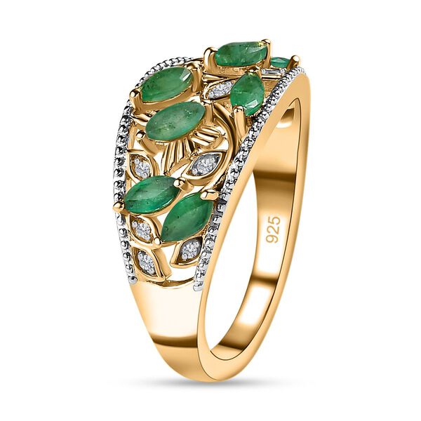 Sambischer Smaragd, Wei&szlig;er Zirkon Ring, 925 Silber Gelbgold Vermeil (Gr&ouml;&szlig;e 17.00) ca. 0.98 ct image number 5