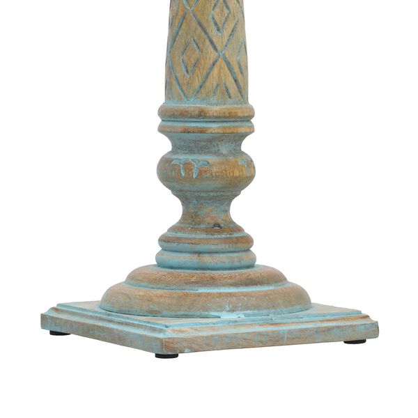 Set aus 2 antiken geschnitzten Holzkerzenhaltern mit quadratischem Ständer, 38cm, Altblau image number 6