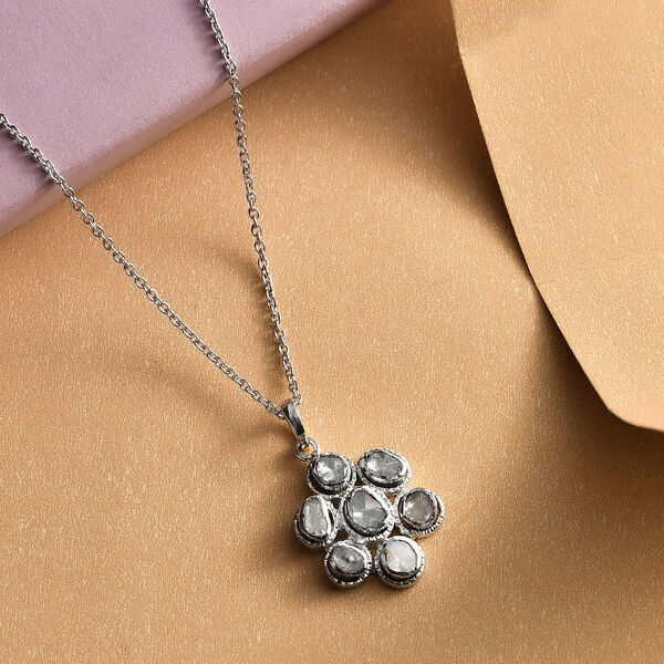 Handgearbeiteter, nat&uuml;rlicher Polki Diamant Anh&auml;nger mit 50cm Kette - 0.50 ct image number 2