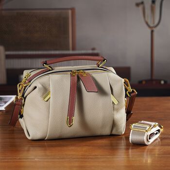 Elegante Leder Crossbody Tasche im Minimal Design 23 x 12 x 16 cm Khaki