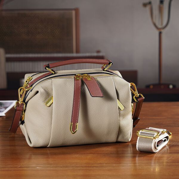 Elegante Leder Crossbody Tasche im Minimal Design 23 x 12 x 16 cm Khaki image number 1
