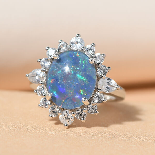 Boulder Opal Triplett und Zirkon Ring 925 Silber platiniert  ca. 4,80 ct image number 7