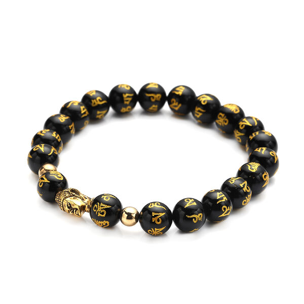 Schwarzes Glasachat-Armband, ca. 19 cm,  goldfarben ca. 111,50 ct image number 3