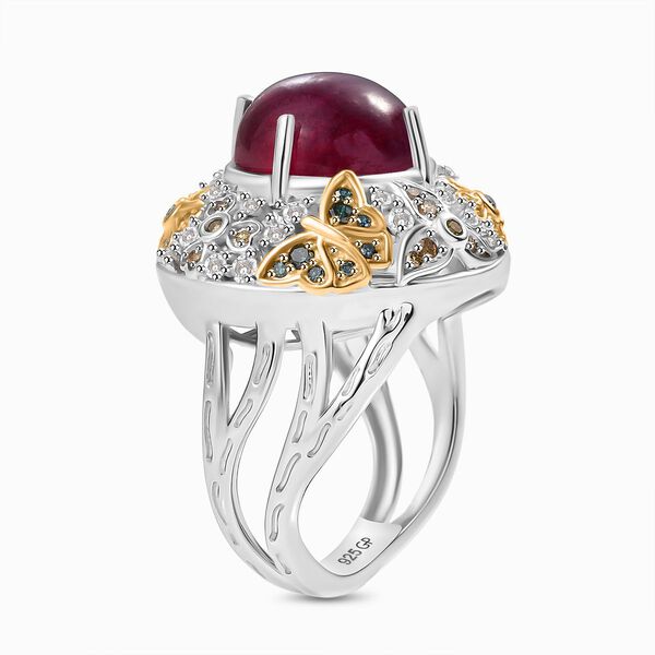 GP Italian Garden Kollektion - AA Afrikanischer Rubin, Multi-Diamant und Kanchanaburi blauer Saphir zweifarbiger Ring - 8,49 ct. image number 6