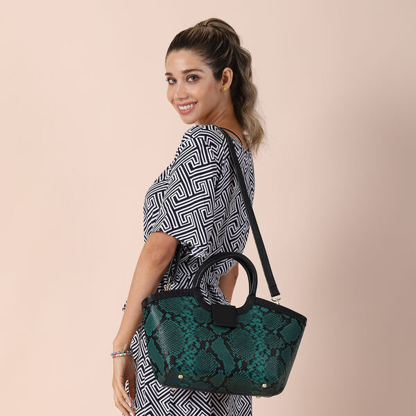 Handtasche aus 100% echtem Leder, Schlangenmuster, Smaragdgrün image number 2