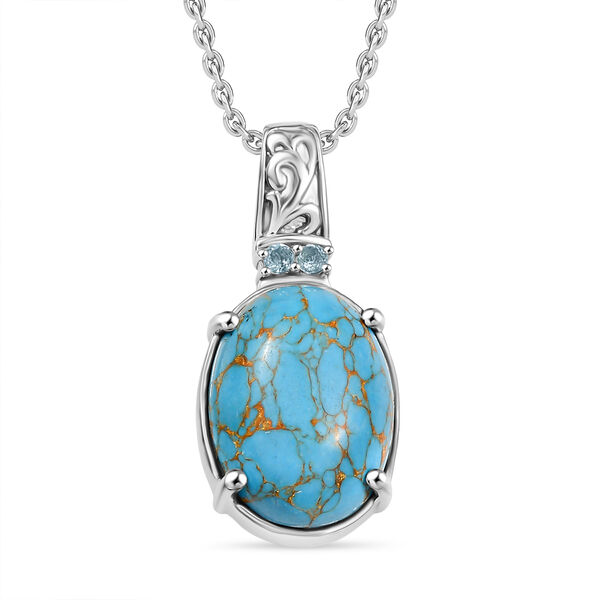 Blauer Türkis, Himmelblauer Topas Anhänger mit Kette, Edelstahl ca. 11.10 ct image number 0