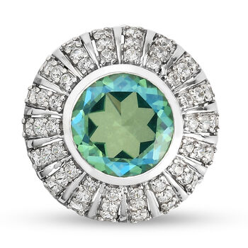 Pfau Triplett Quarz und Zirkon Ring 925 Silber platiniert (Gr&ouml;&szlig;e 17.00) ca. 7,31 ct