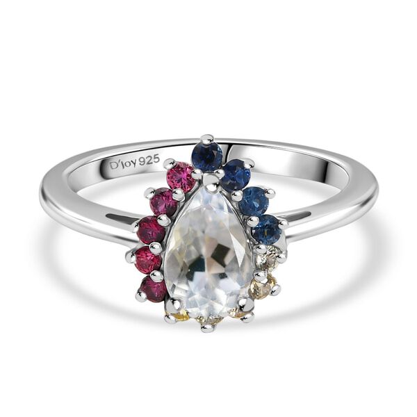 D joy AAA Premium Malagasy Mondstein, Mehrfarbiger Saphir Cosmic Dewdrop Ring 925 Silber rhodiniert (Größe 16.00) ca. 1.14 ct image number 0