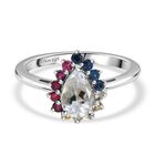 D joy AAA Premium Malagasy Mondstein, Mehrfarbiger Saphir Cosmic Dewdrop Ring 925 Silber rhodiniert (Größe 16.00) ca. 1.14 ct