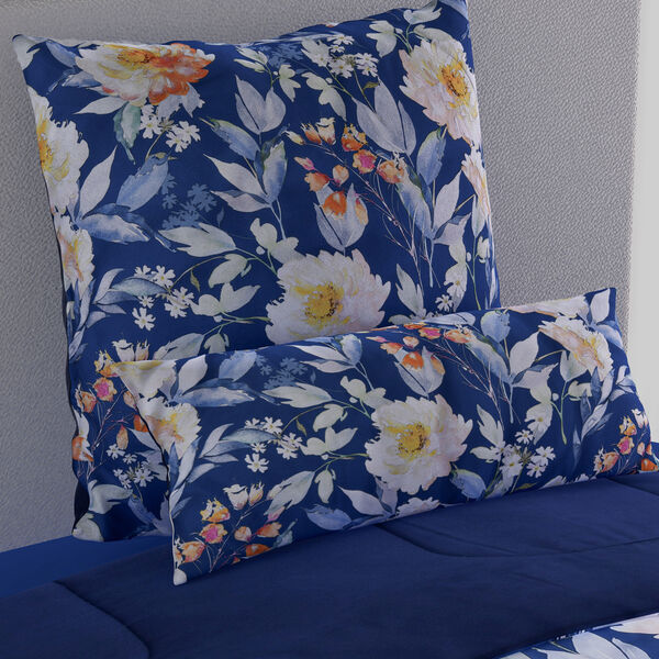 3er Set- Steppdecke und 2 Kissenbez&uuml;ge mit Floralem Muster, blau image number 5