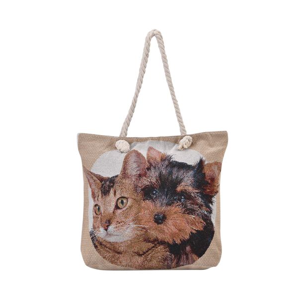 Jacquard gewebter Jute-Tasche mit Hund und Katze Design , 42x34 cm image number 0