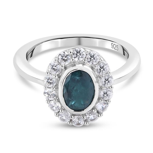 Blaugr&uuml;ner Grandidierit und Zirkon Halo Ring 925 Silber Platin-&Uuml;berzug image number 0