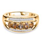 AA Natürlicher goldener Tansanit, Weißer Zirkon Ring 925 Silber 750 Gelbgold Vermeil (Größe 21.00) ca. 1,12 ct