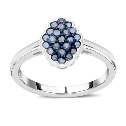 Blauer Diamant Ring, 925 Silber platiniert (Gr&ouml;&szlig;e 21.00) ca. 0.50 ct