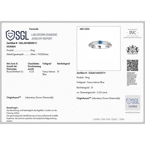 LUXURIANT DIAMOND - Lab Grown Blauer Diamant SI-GH SGL zertifiziert Ring, 925 Silber rhodiniert (Größe 18.00) ca. 0,25 ct image number 6