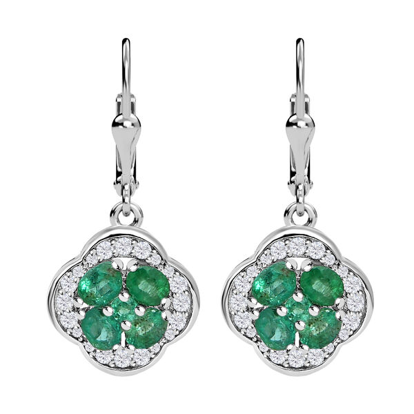 AAA Kagem sambische Smaragd und Zirkon-florale-Ohrh&auml;nger in Silber image number 0