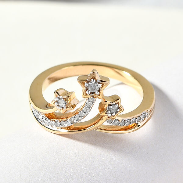 Diamant 3 Stern Ring 925 Silber Gelbgold Vermeil image number 2