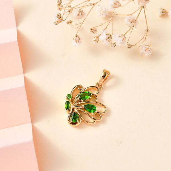 Nat&uuml;rlicher Chromdiopsid Anh&auml;nger 925 Silber vergoldet ca. 0.80 ct image number 2