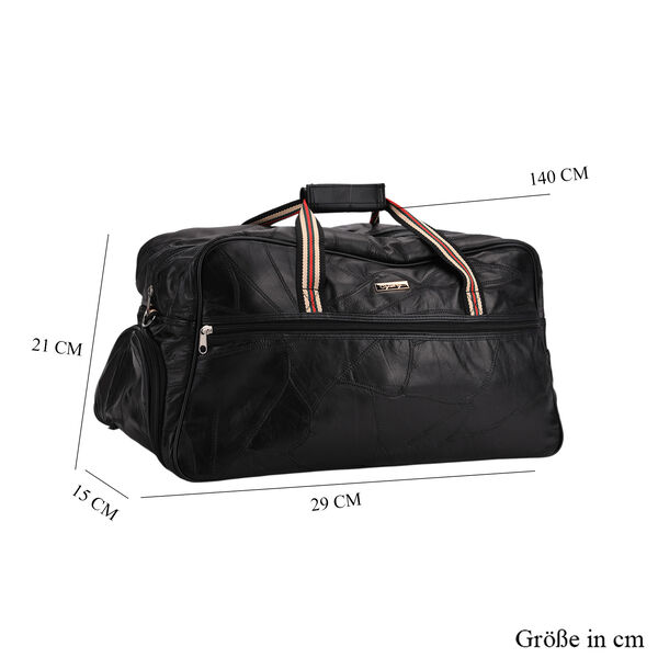 Reisetasche aus Schafleder, Patchwork-Design, 46 x 25 x 27cm, Schwarz image number 5
