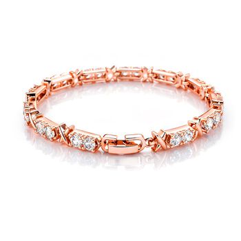 Designer Inspiriert - Wei&szlig;er Zirkonia Armband ca. 19 cm Nickelfreies Messing, Ros&eacute;goldfarbe