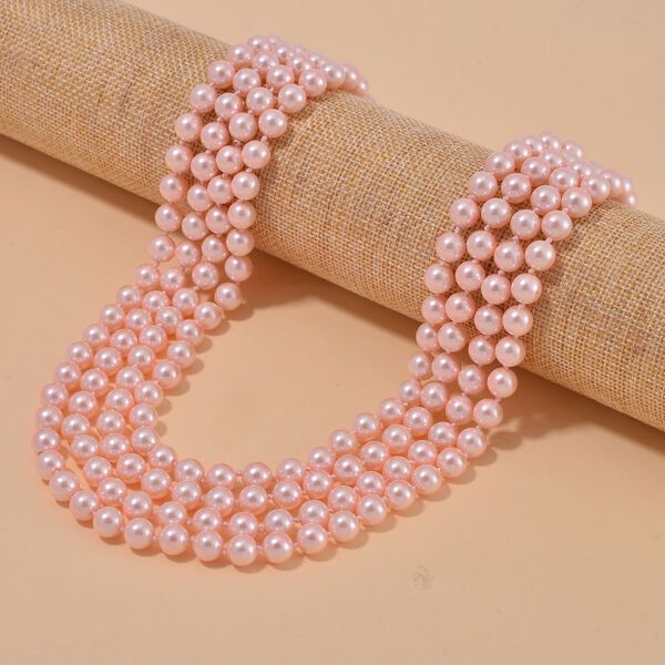 Mehrstr&auml;ngige rosa Muschelkernperlen-Halskette, 255 cm image number 2