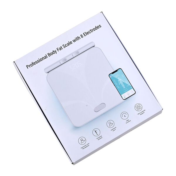 Intelligente Körperfettwaage mit Griff, ITO-Design, gehärtetes Glas,30×30×2,6cm, Weiß image number 8