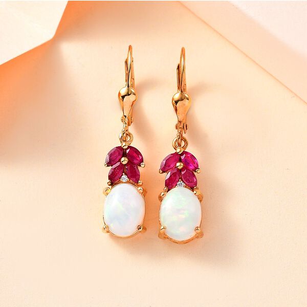 AA natürliche, äthiopische Welo Opal, Zirkon und afrikanische Rubin-Ohrringe - 3,38 ct. image number 2