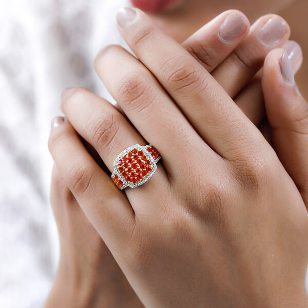 Salamanca Feueropal Ring, 925 Silber vergoldet (Gr&ouml;&szlig;e 21.00), ca. 1.64 ct image number 3