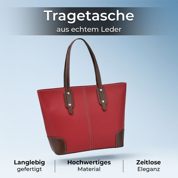 Echtleder Modische, ger&auml;umige Kontrastfarbene Tasche, 33x13x29 cm, Rot image number 2