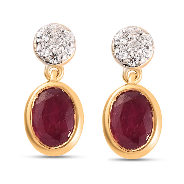 Afrikanische Rubin und Zirkon-Ohrh&auml;nger, (Fissure gef&uuml;llt), 925 Silber vergoldet ca. 2,54 ct&nbsp;