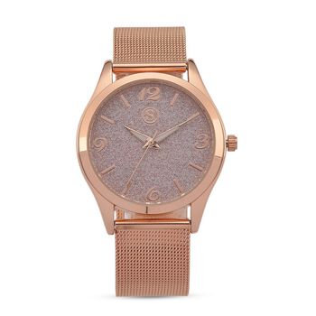 STRADA Stardust Dial Uhr mit japanischem Uhrwerk und ros&eacute;goldfarbenem 316L Edelstahl -Mesh-Armband