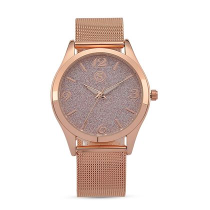 STRADA Stardust Dial Uhr mit japanischem Uhrwerk und ros&eacute;goldfarbenem 316L Edelstahl -Mesh-Armband