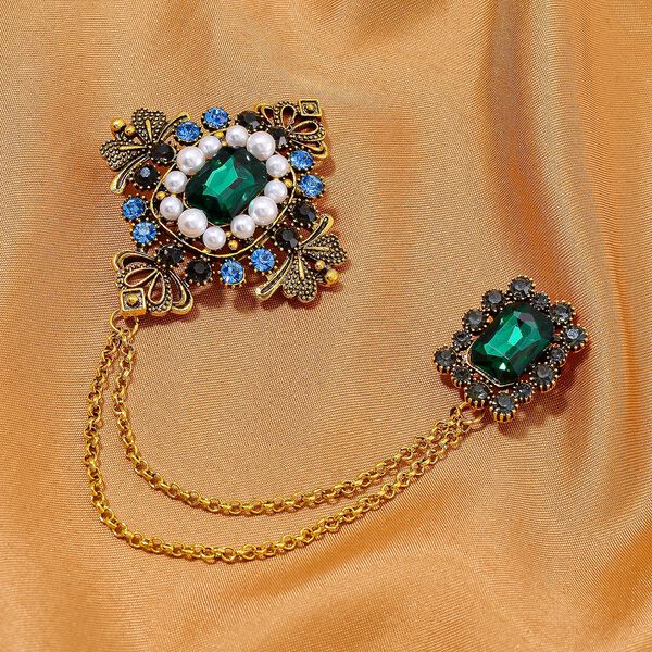 Mehrfarbiger Kristall, Kunststoff Perle Brosche Antikes Gold image number 2