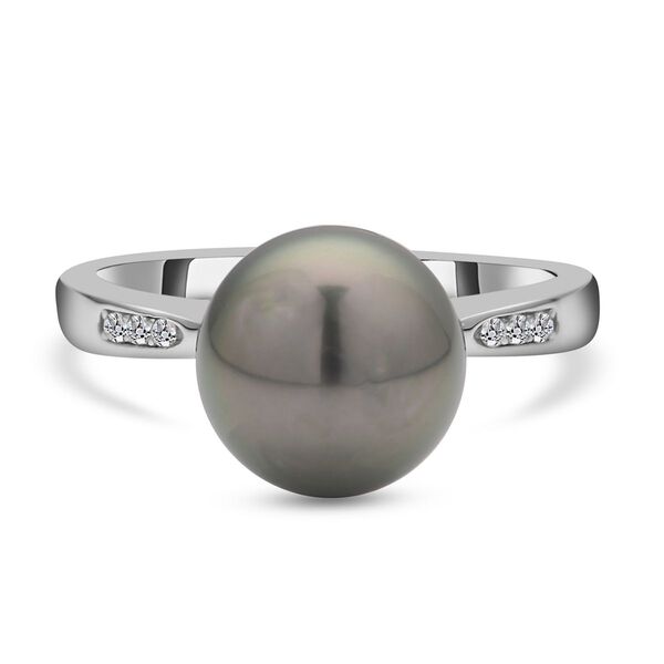 Tahiti Perle und Zirkon-Ring, 10-11mm